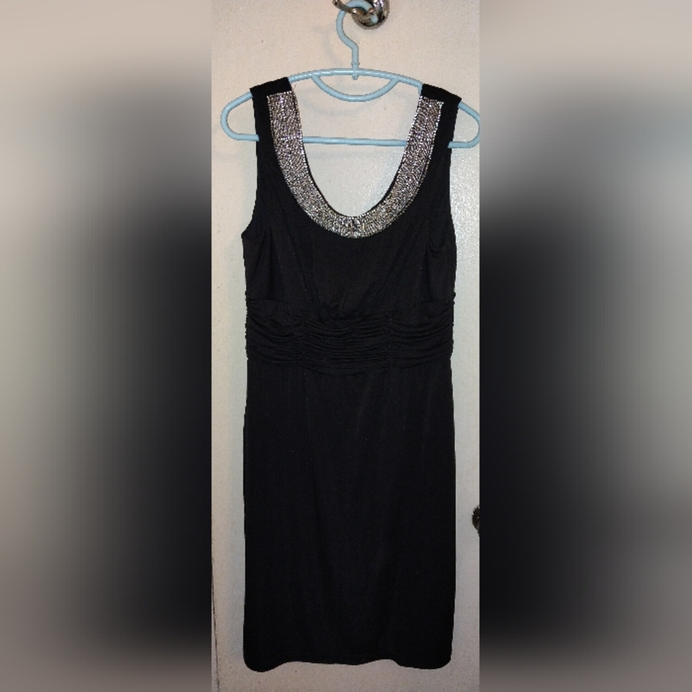 Black Bodycon Cocktail/Evening Dress with Crystal Jewels Size 14